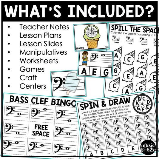 Bass Clef Unit Elementary Music Curriculum Lesson Activity Worksheets Games