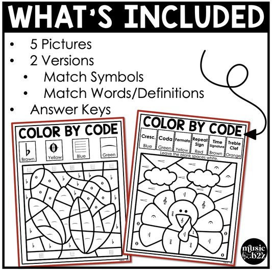 Thanksgiving Music Coloring Color by Note Music Worksheets Music Symbols