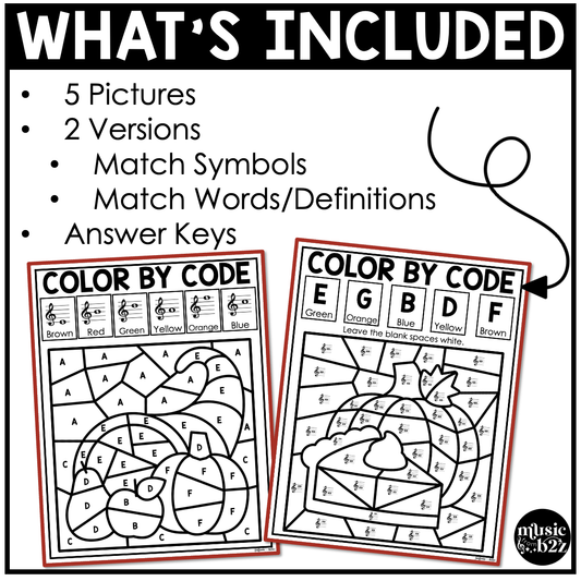 Thanksgiving Music Coloring Color by Note Turkey Music Worksheets Treble Clef
