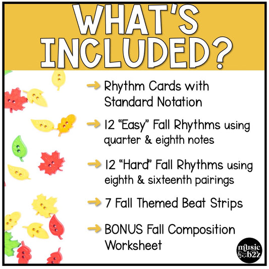 Fall Elementary Music Composition Rhythm Cards Worksheets & Beat Strips Autumn