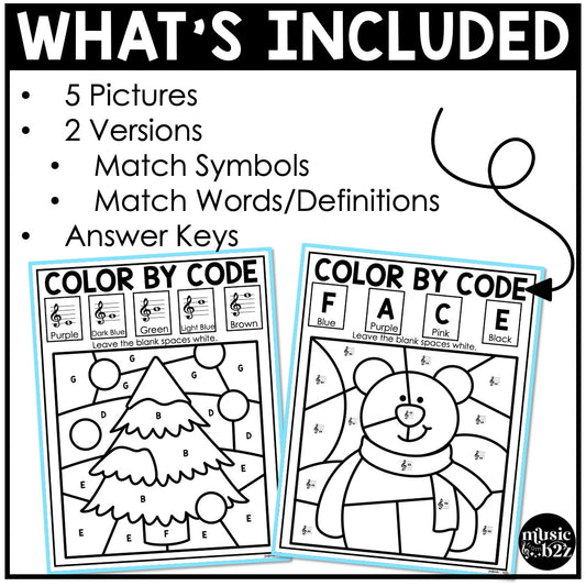 Winter Music Coloring Color by Note Winter Music Worksheets Treble Clef