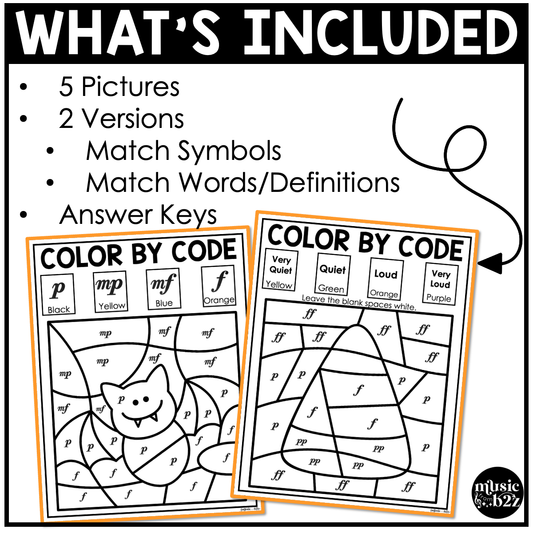 Halloween Music Coloring Color by Note Halloween Music Worksheets Dynamics