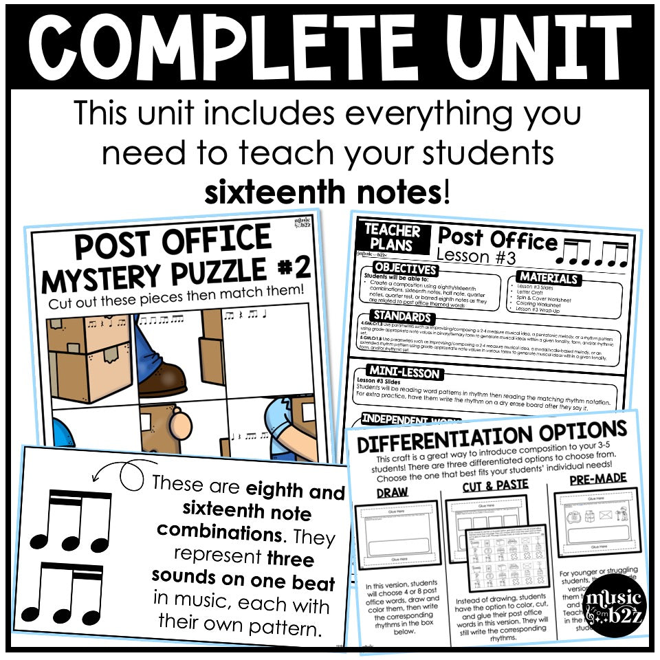 Eighth & Sixteenth Note Unit Elementary Music Lesson Activity Worksheets Games