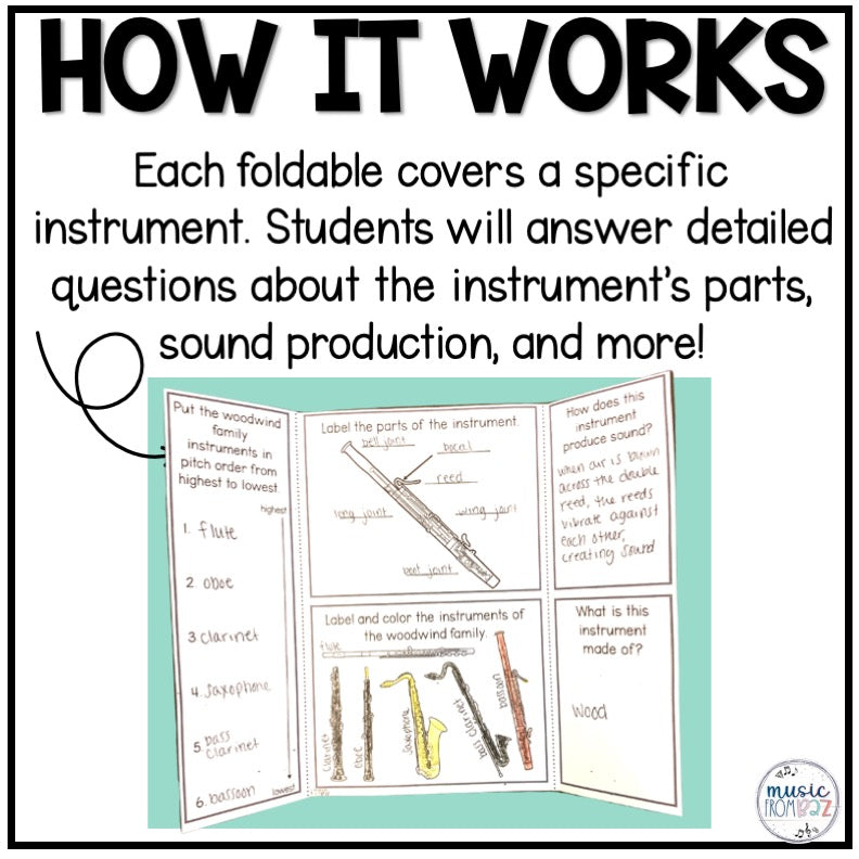 Woodwind Family Foldable Activity - Musical Instrument Families of the Orchestra Worksheet Lesson
