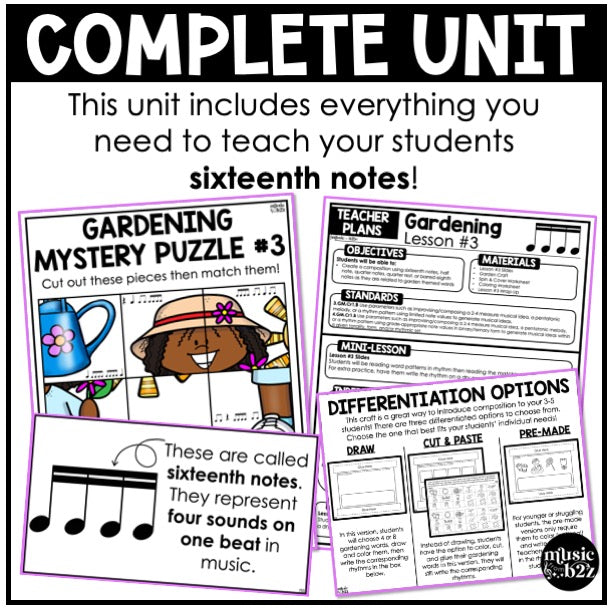 Sixteenth Notes Unit Elementary Music Lesson Activity Composition Worksheets