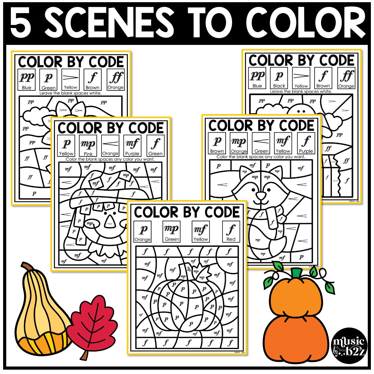 Fall Music Coloring Music Color by Note Fall Music Worksheets Dynamics Coloring