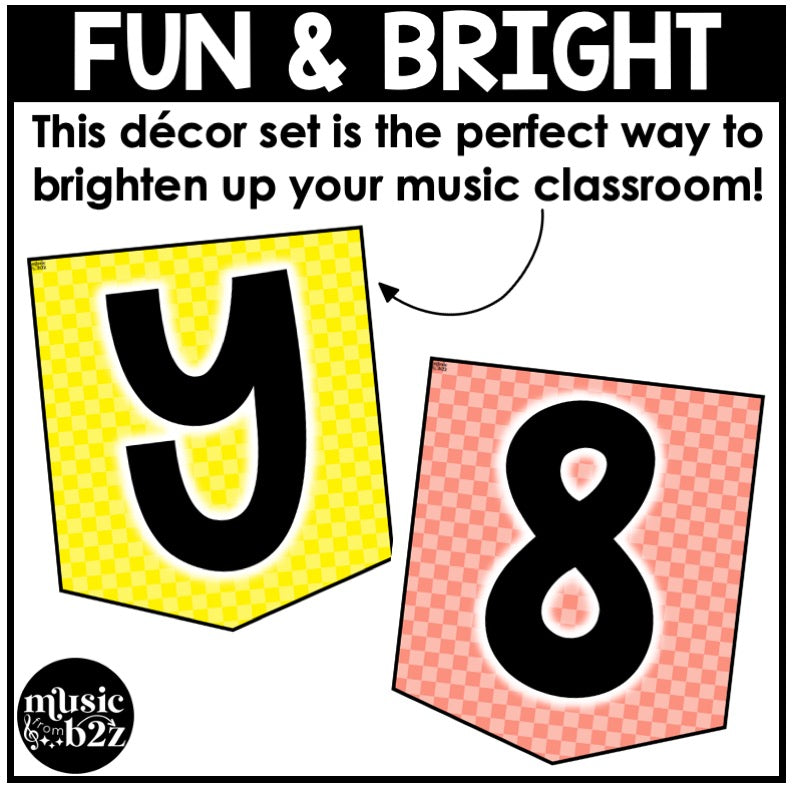 Letter & Number Banners Elementary Music Classroom Decor Simply Checkered