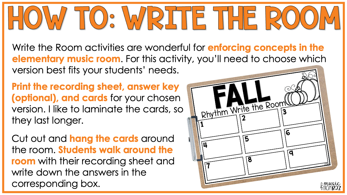 Fall Rhythm Write the Room Elementary Music Game & Scavenger Hunt for Autumn