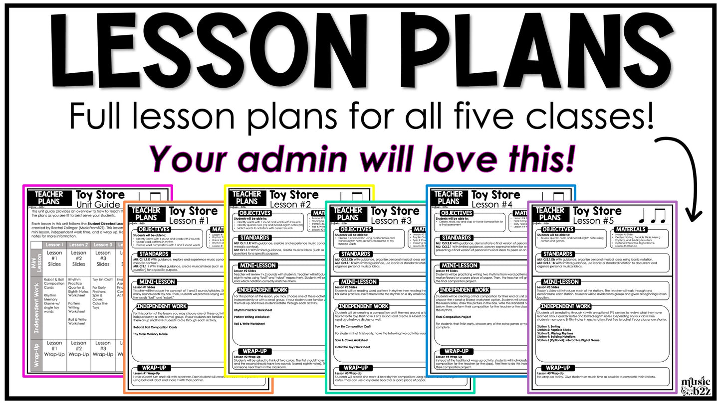 Quarter & Eighth Note Unit Elementary Music Ta Titi Lesson Activity Composition