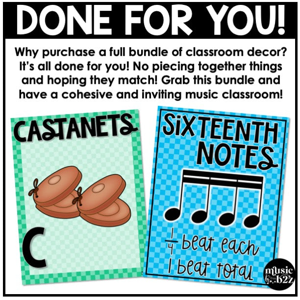 Simply Checkered Elementary Music Classroom Decor BUNDLE Posters Labels & More