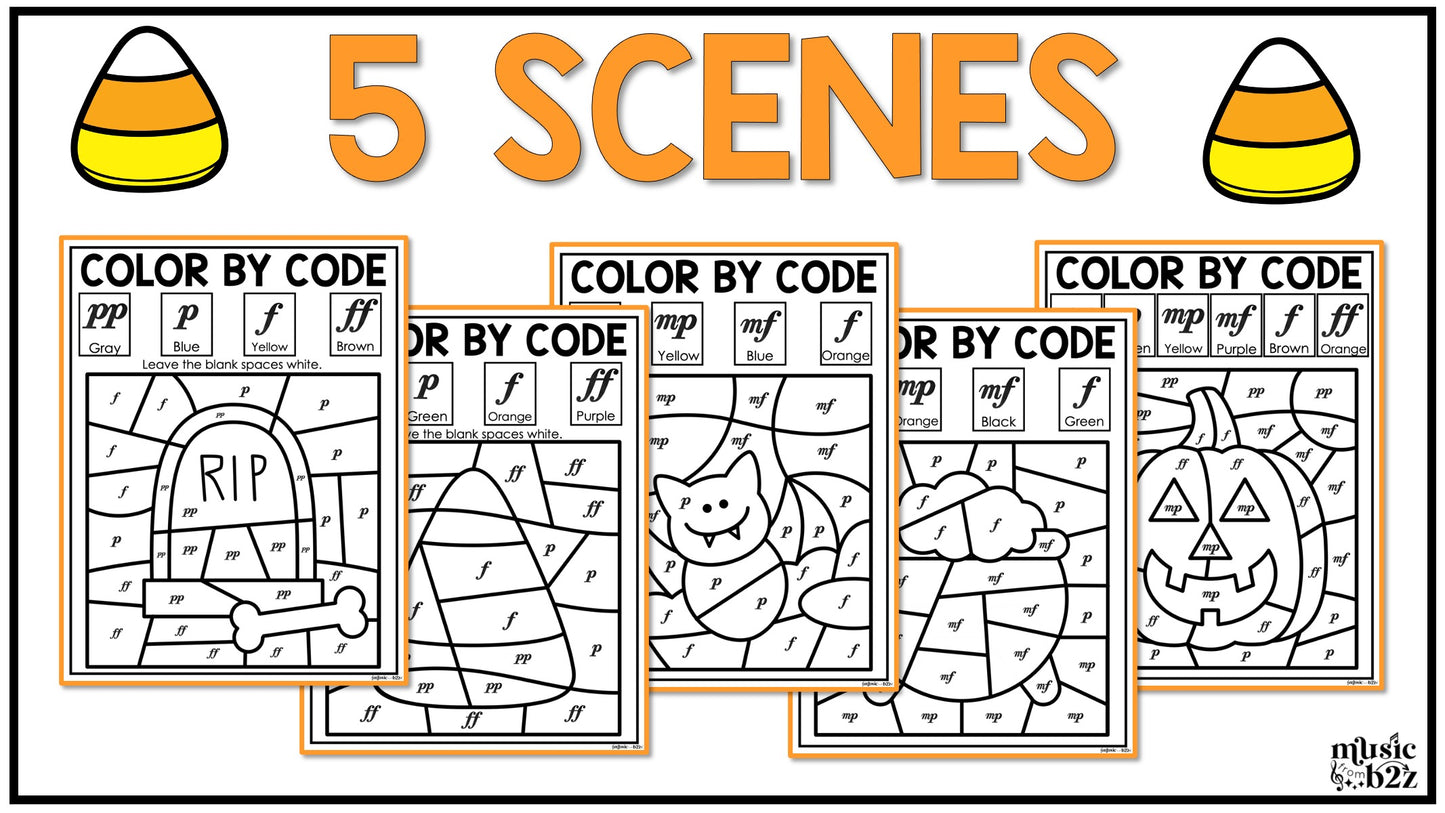Halloween Music Coloring Color by Note Halloween Music Worksheets Dynamics