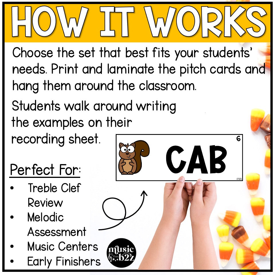 Fall Treble Clef Notes Music Write the Room Game & Scavenger Hunt for Autumn