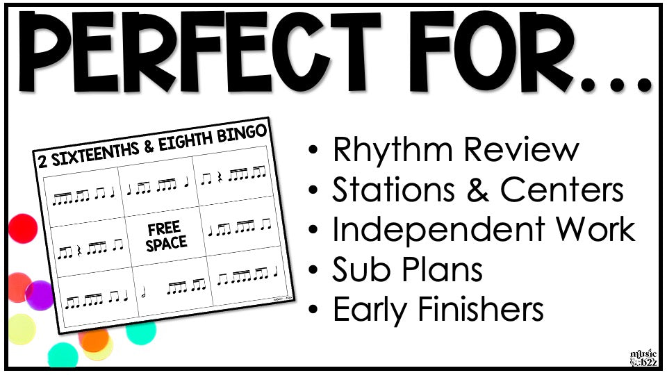 2 Sixteenth & Eighth Notes Rhythm Bingo Game Elementary Music Centers Sub Plan