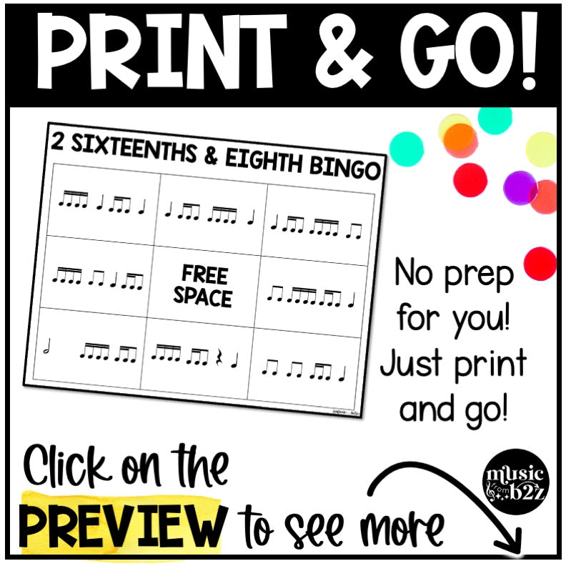 2 Sixteenth & Eighth Notes Rhythm Bingo Game Elementary Music Centers Sub Plan