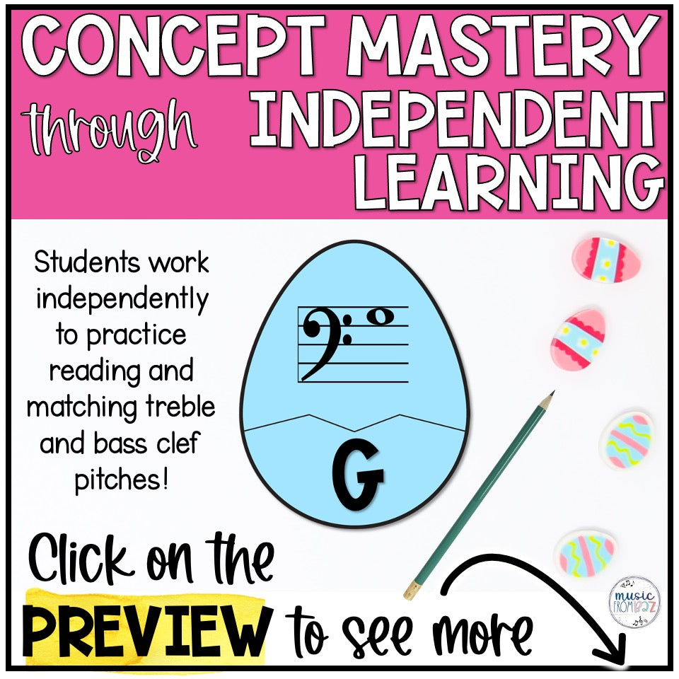 Treble & Bass Clef Spring Elementary Music Puzzles Stations Games Activities