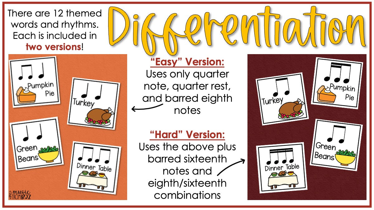 Thanksgiving Elementary Music Composition Rhythm Cards Worksheets & Beat Strips