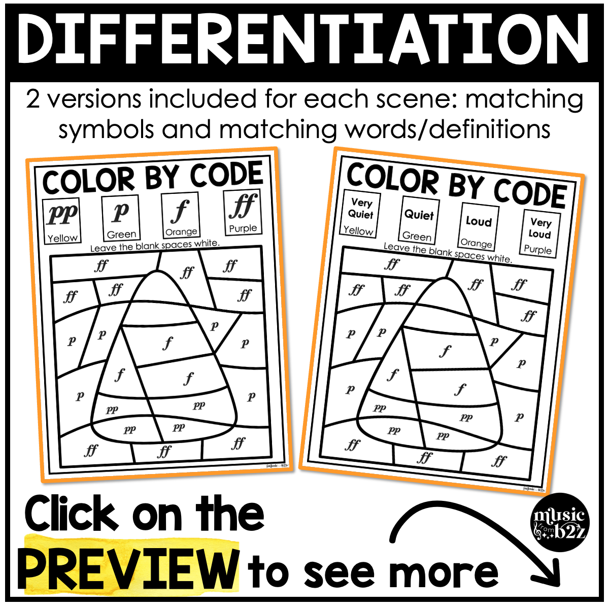 Halloween Music Coloring Color by Note Halloween Music Worksheets Dynamics