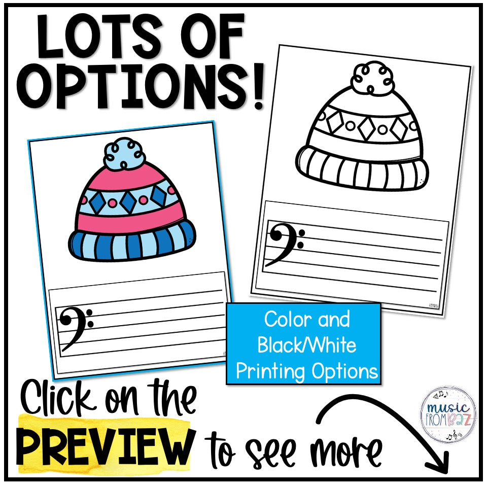 Winter Music Lesson | Treble Clef & Bass Clef Worksheet