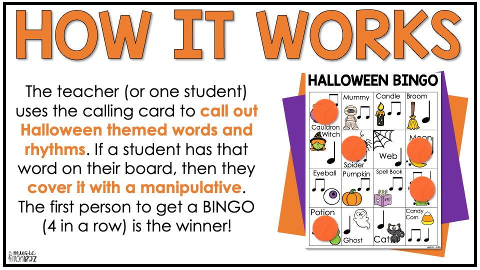 Halloween Music Bingo Game Activities for Quarter & Eighth Notes Centers