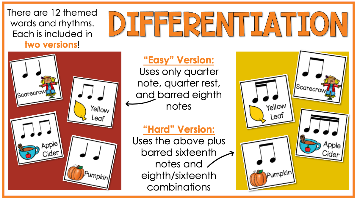 Fall Elementary Music Composition Rhythm Cards Worksheets & Beat Strips Autumn