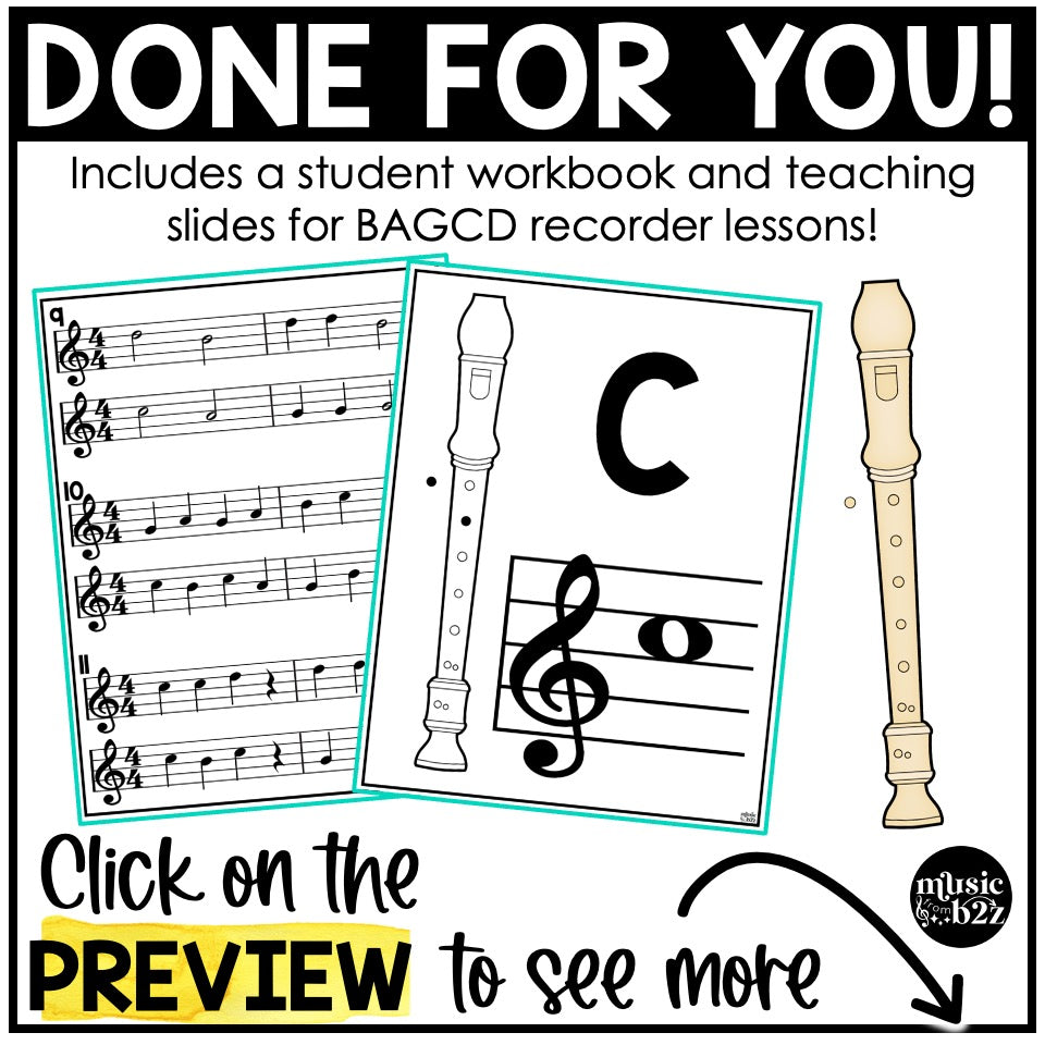 BAGCD Recorder Unit Elementary Music Curriculum Lesson Activity Worksheets Games