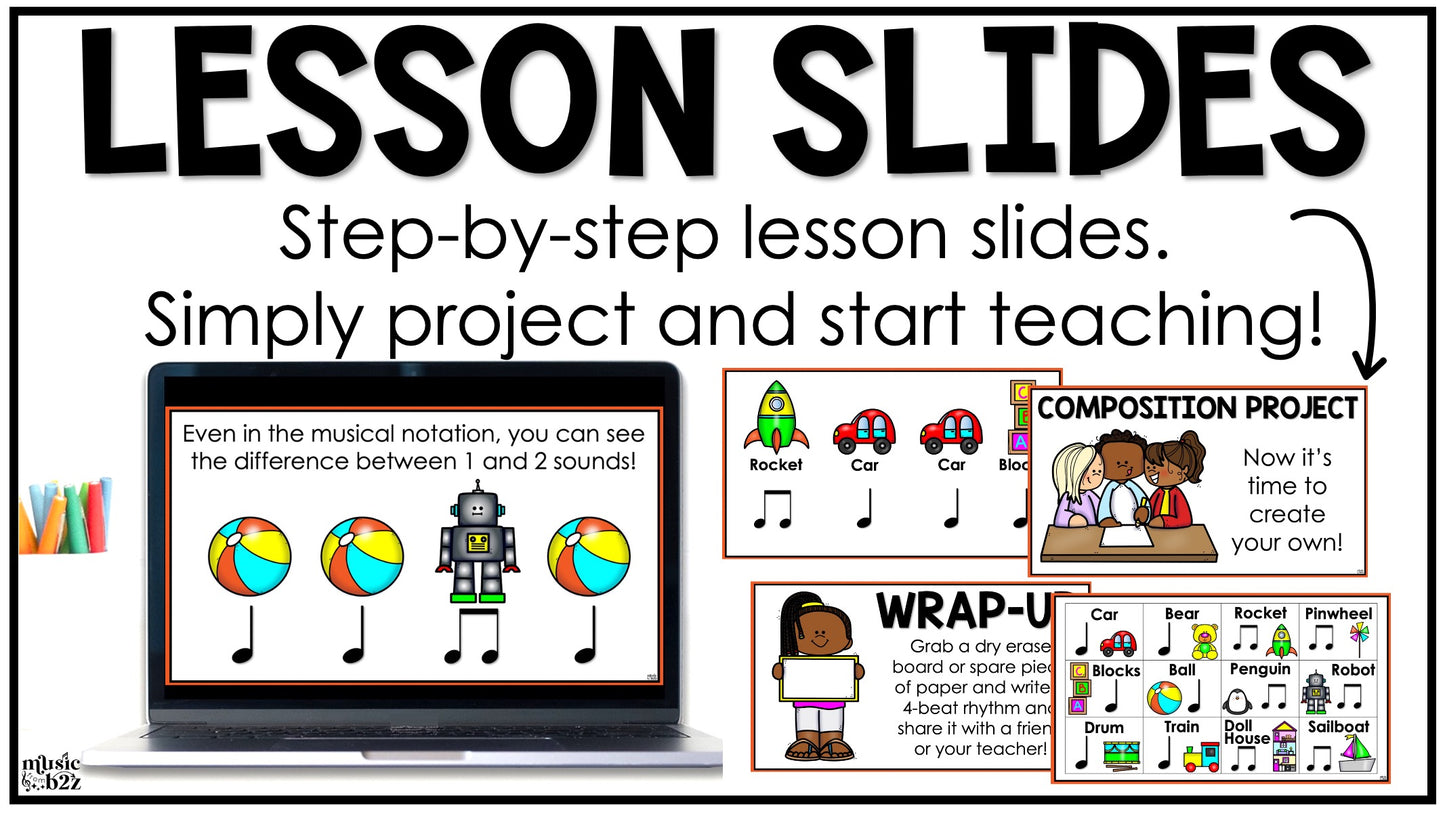 Quarter & Eighth Note Unit Elementary Music Ta Titi Lesson Activity Composition