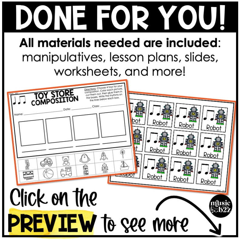 Quarter & Eighth Note Unit Elementary Music Ta Titi Lesson Activity Composition