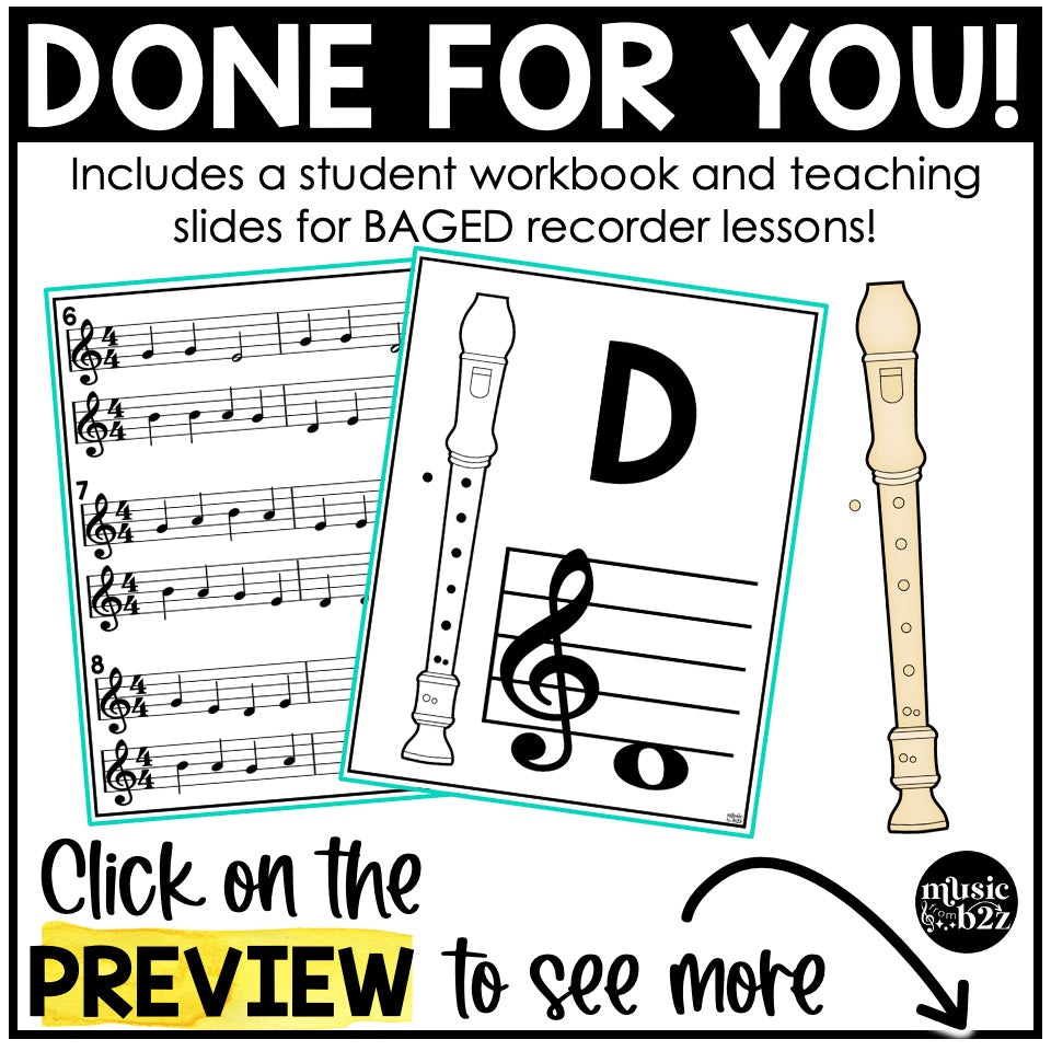 BAGED Recorder Unit Elementary Music Curriculum Lesson Activity Worksheets Games