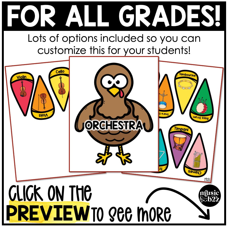 Thanksgiving Music Instrument Families Turkey Craft Elementary Music Activities