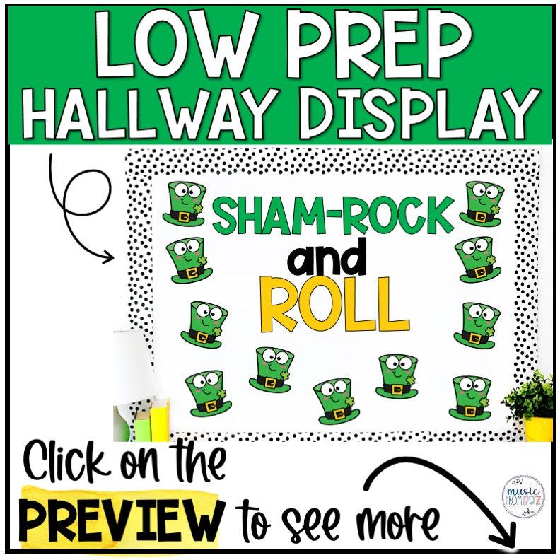 St. Patricks Day Music Craft - March Music Rhythm Lesson - Bulletin Board Kit