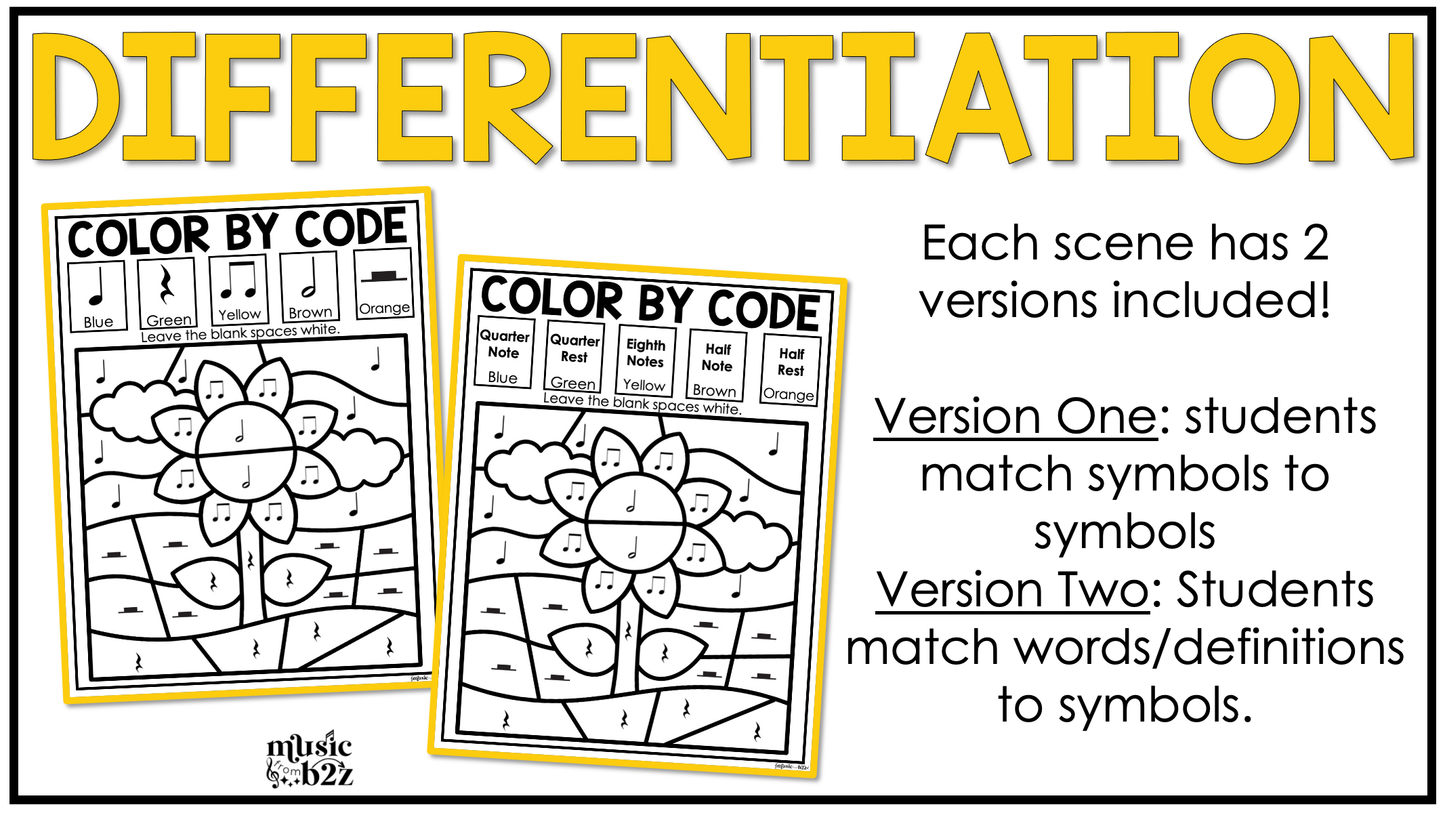 Fall Music Coloring BUNDLE Color by Note Fall Music Worksheets Color by Rhythm