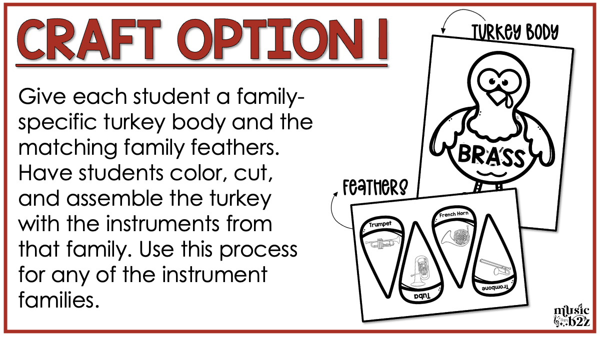Thanksgiving Music Instrument Families Turkey Craft Elementary Music Activities