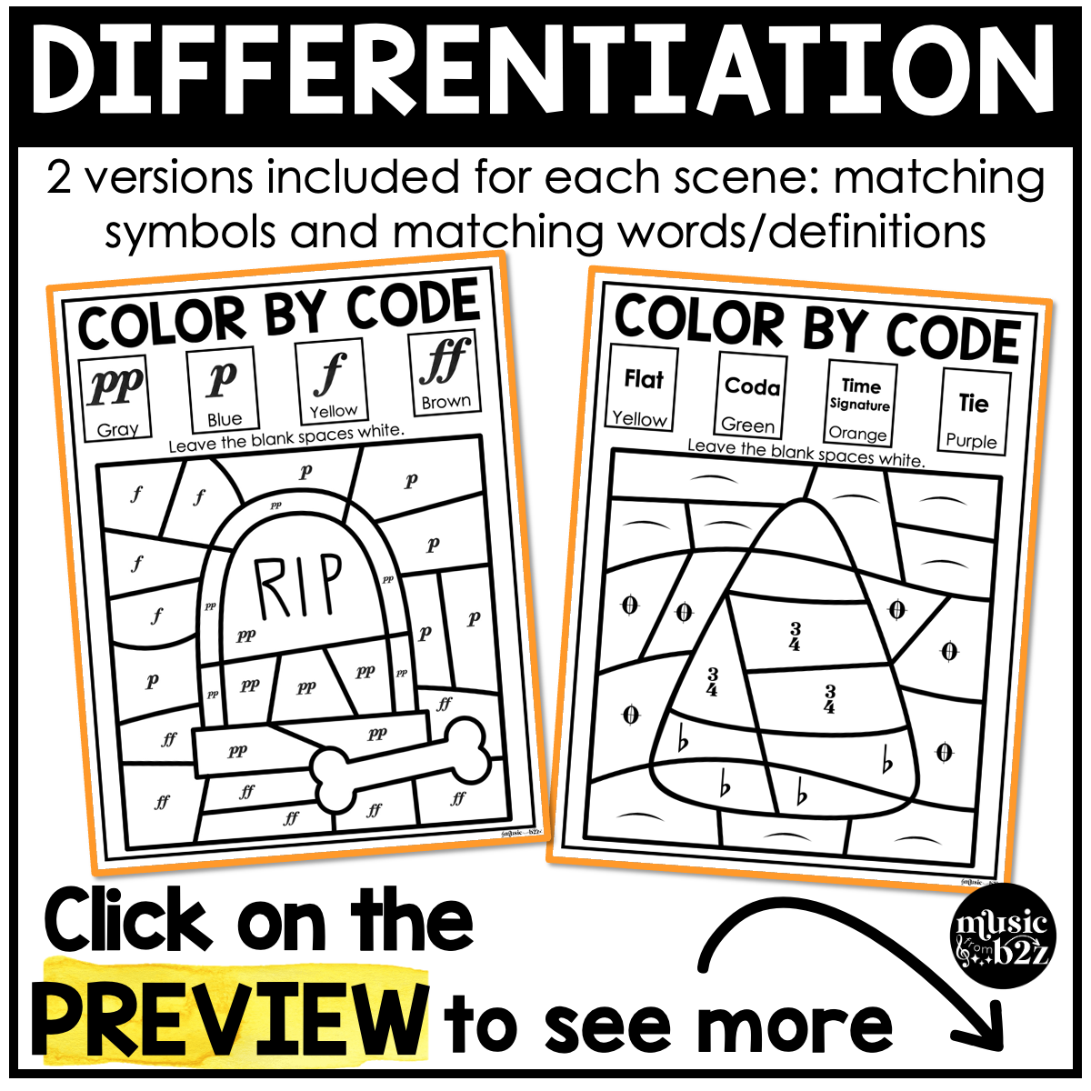Halloween Music Coloring BUNDLE Color by Note Halloween Music Worksheets