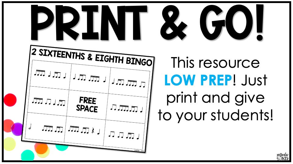 2 Sixteenth & Eighth Notes Rhythm Bingo Game Elementary Music Centers Sub Plan