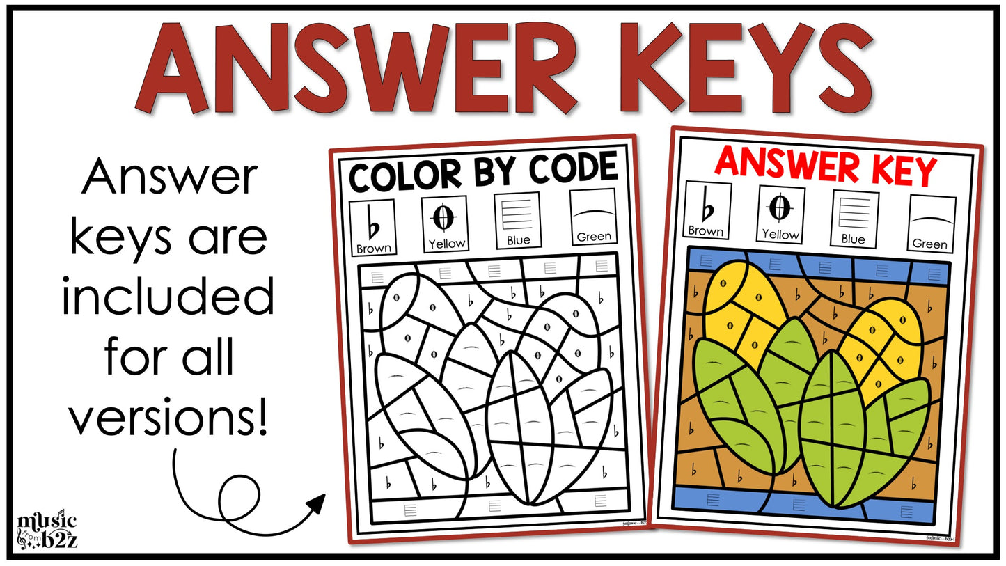 Thanksgiving Music Coloring BUNDLE Color by Note Thanksgiving Music Worksheets