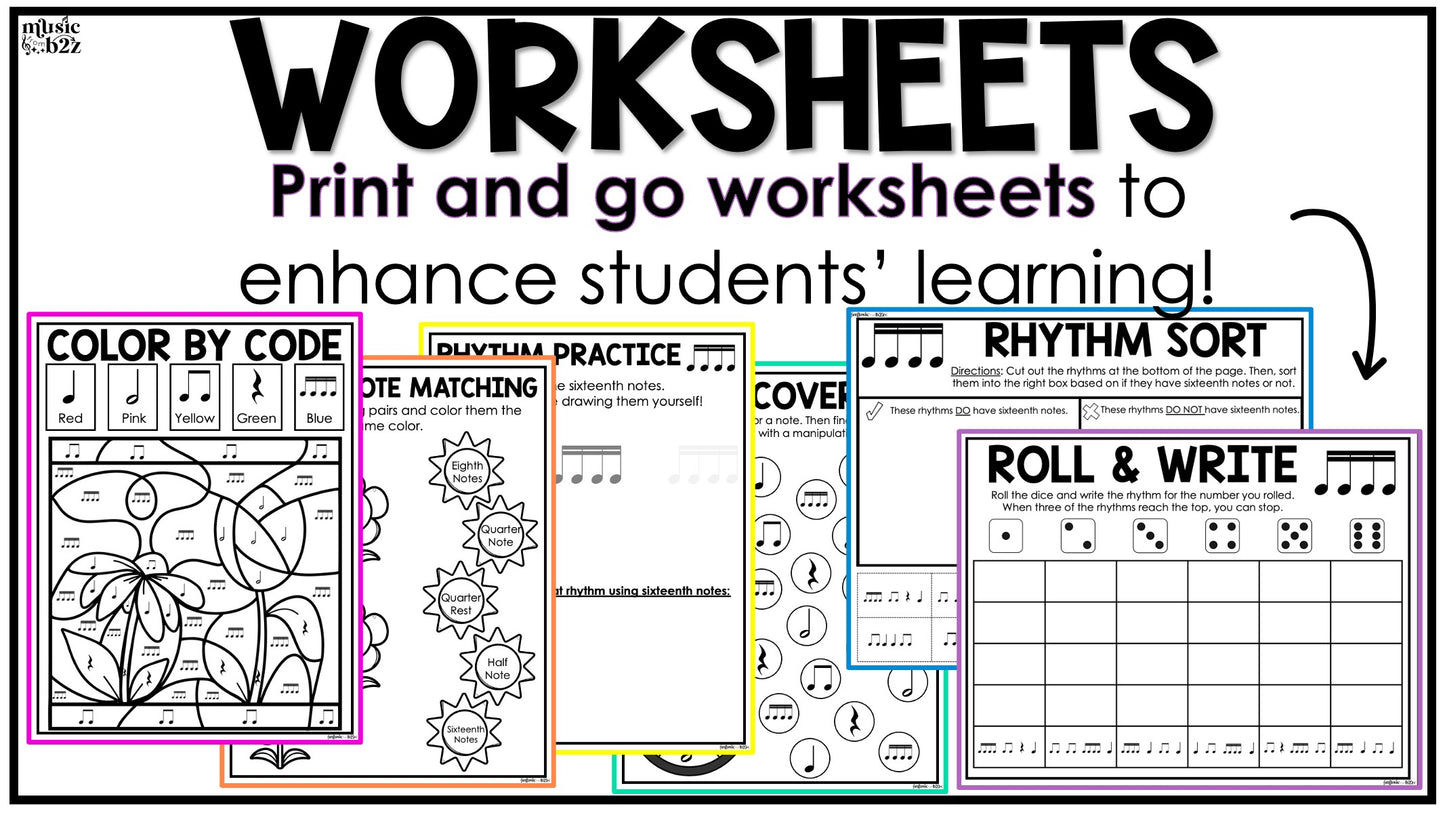 Sixteenth Notes Unit Elementary Music Lesson Activity Composition Worksheets