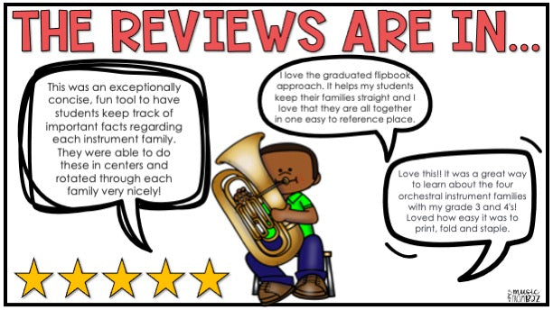 Musical Instrument Families of the Orchestra Review - Music Flipbook Activity