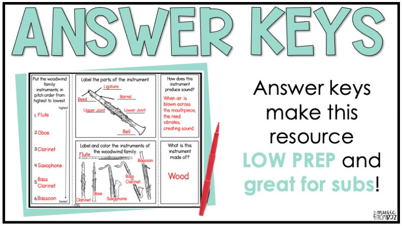 Woodwind Family Foldable Activity - Musical Instrument Families of the Orchestra Worksheet Lesson