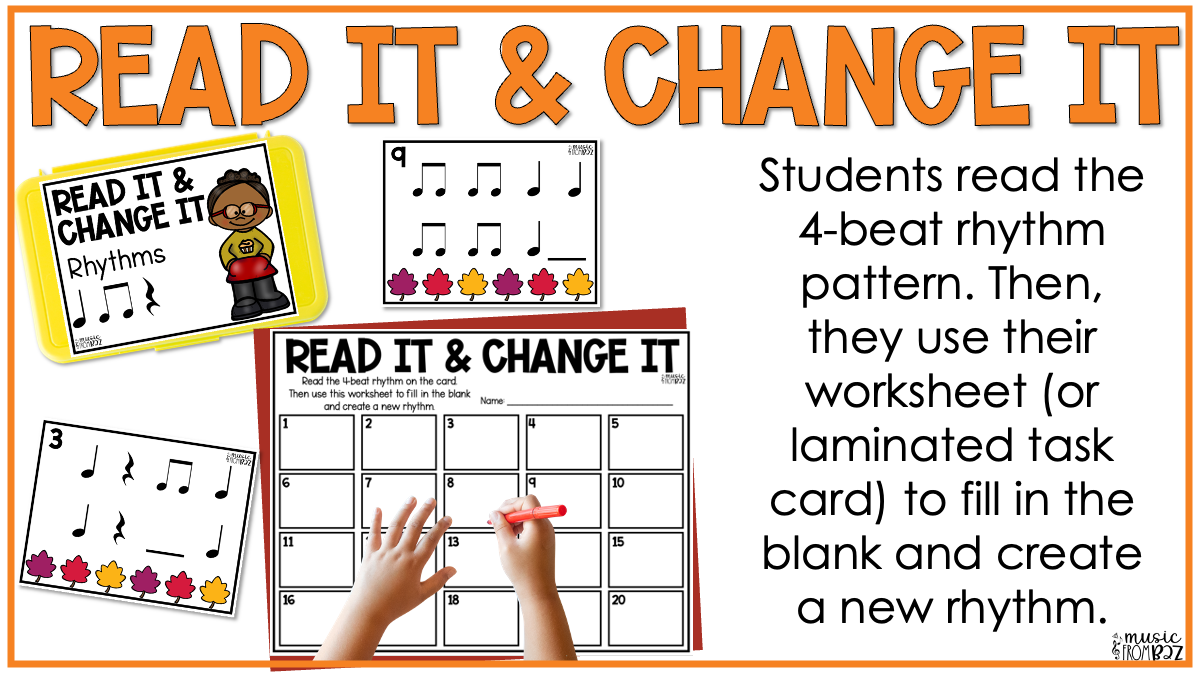 Fall Rhythm Task Cards Elementary Music Centers Lessons & Activities for Autumn