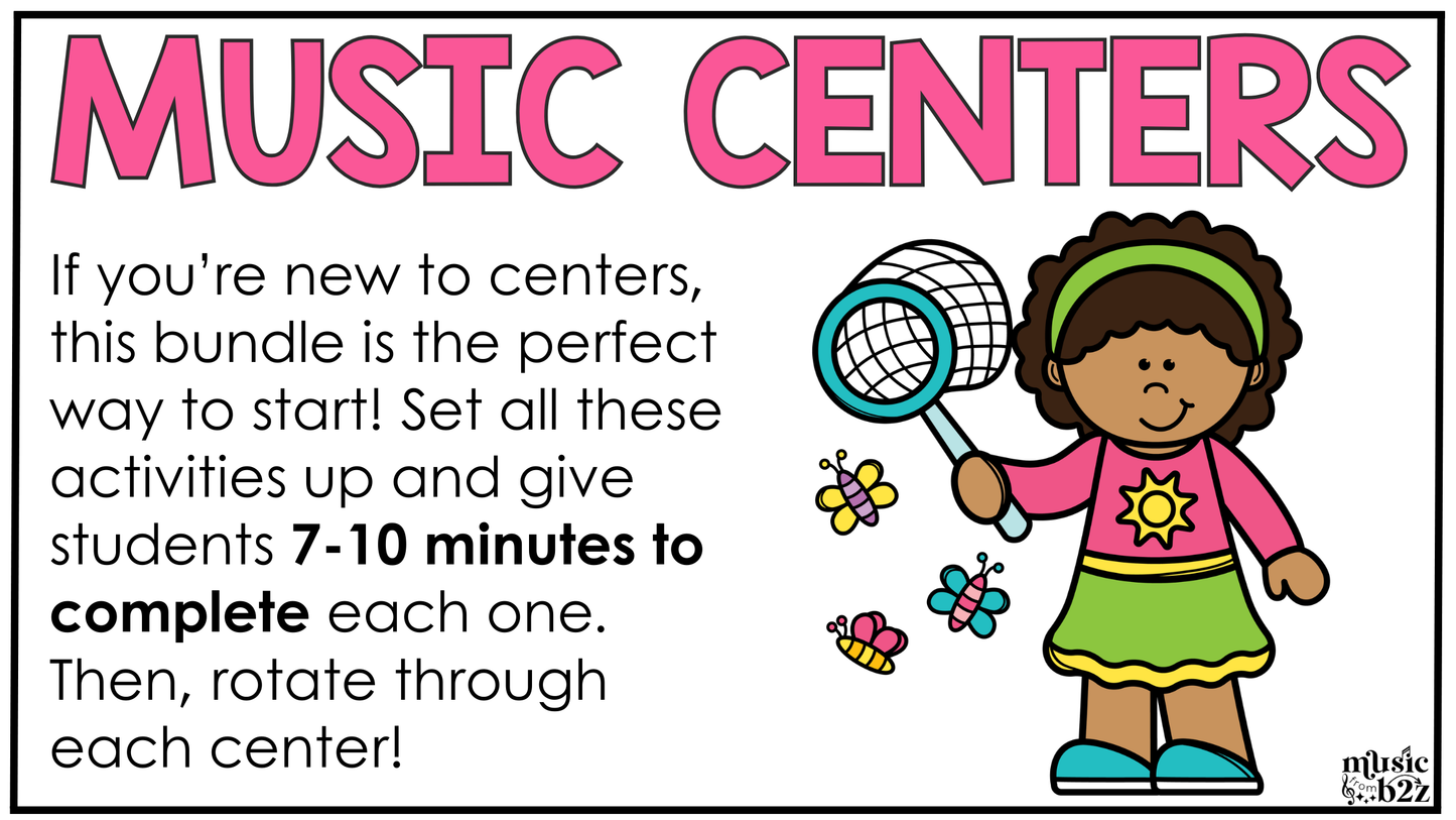Spring Music Centers BUNDLE Spring Treble Clef Worksheets Music Games Sub Plans