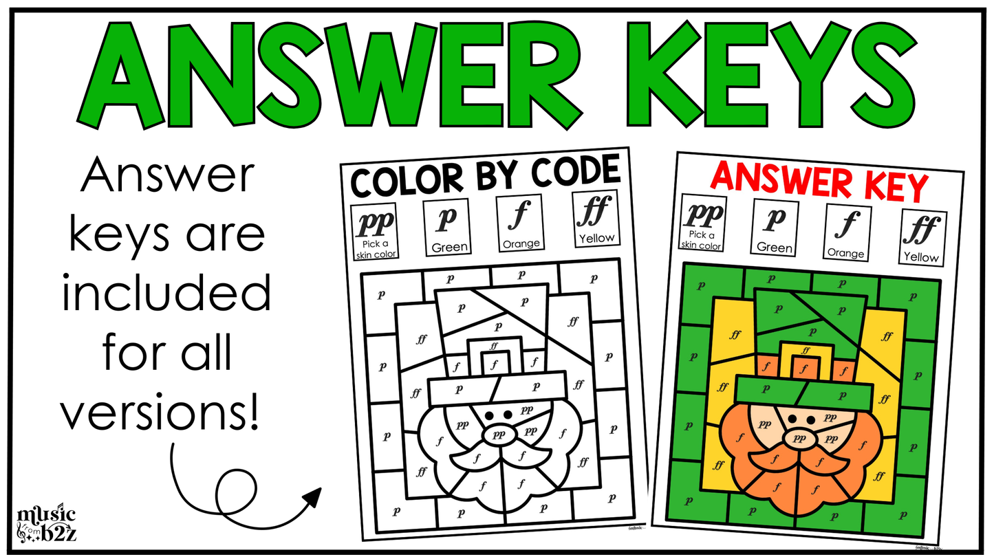 St. Patrick's Day Music Coloring Pages Color by Note Music Worksheets Dynamics