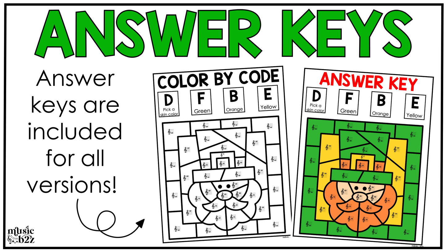 St. Patricks Day Music Coloring Pages Color by Note Music Worksheets Treble Clef