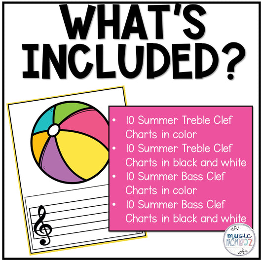Summer Treble Clef & Bass Clef Charts Lines & Spaces Worksheet Music Worksheets Elementary Music Centers & Games