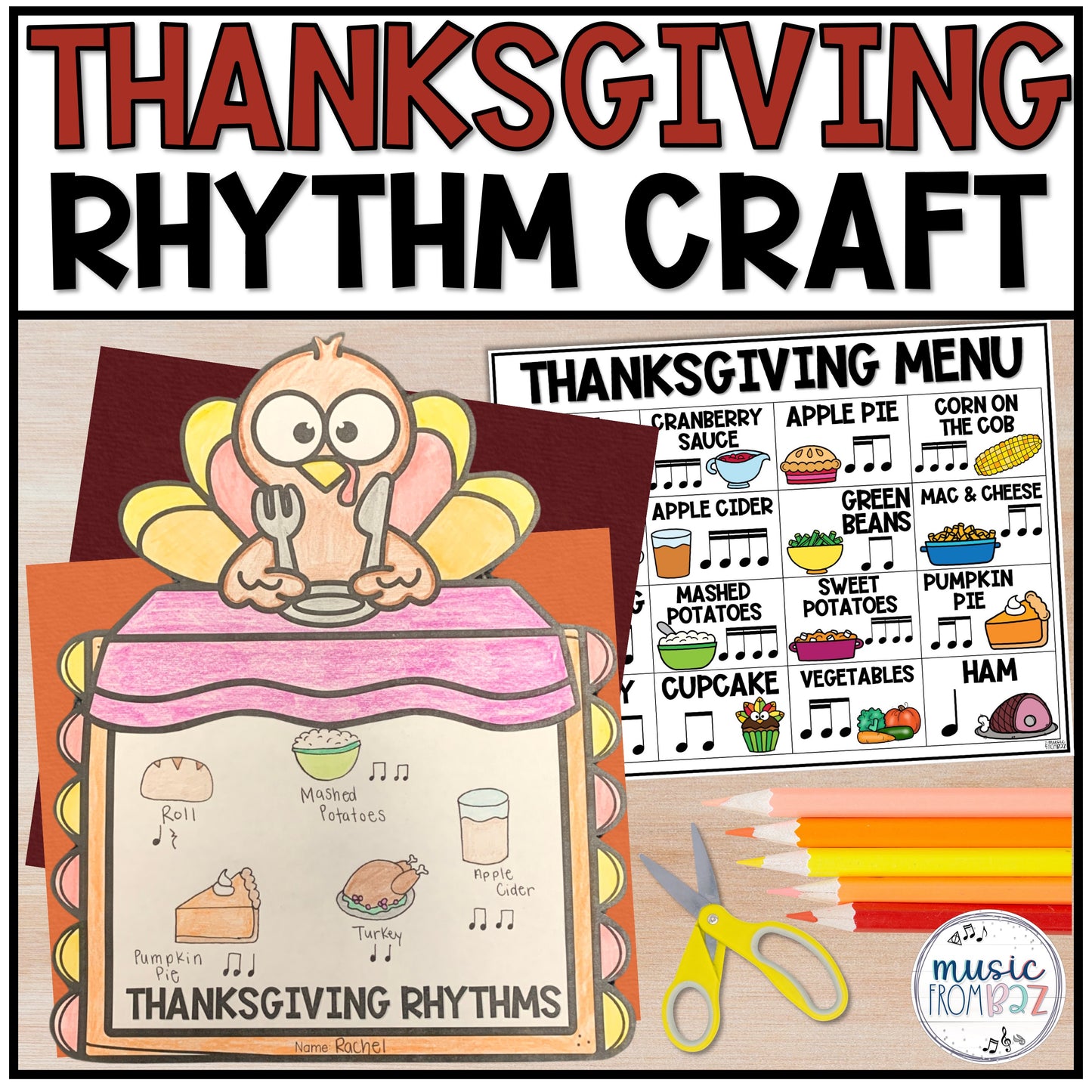 Thanksgiving Music Activity - Rhythm Lesson & Craft - Elementary Music Plan