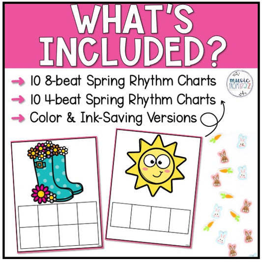 Spring Music Composition - Rhythm Worksheet & Activities - Elementary Music Rhythm Lesson and Game - DIGITAL DOWNLOAD