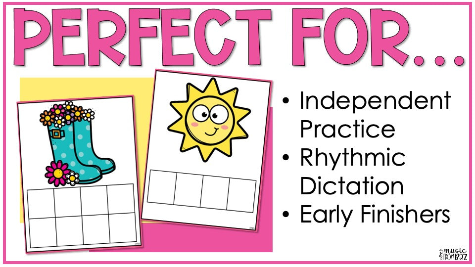 Spring Music Composition - Rhythm Worksheet & Activities - Elementary Music Rhythm Lesson and Game - DIGITAL DOWNLOAD