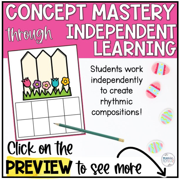 Spring Music Composition - Rhythm Worksheet & Activities - Elementary Music Rhythm Lesson and Game - DIGITAL DOWNLOAD