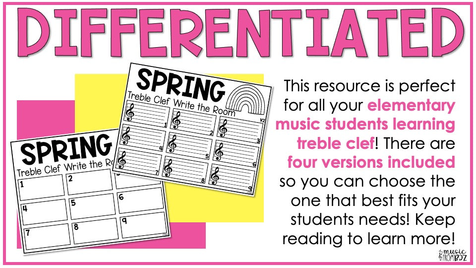 Spring Music Activities - Write the Room - Treble Clef - Elementary Music Lessons - Lines and Spaces Music Lesson - DIGITAL DOWNLOAD