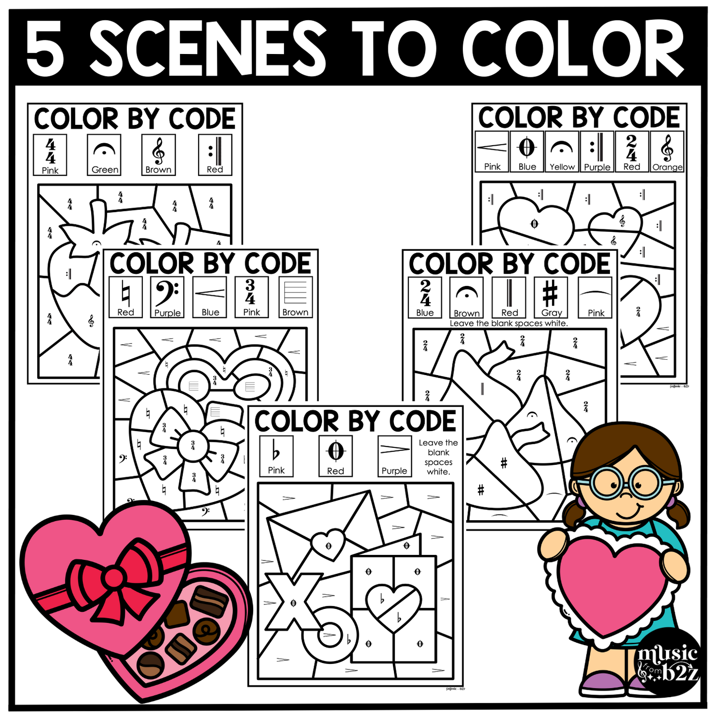 Valentine's Day Music Coloring Color by Note Music Worksheets Music Symbols