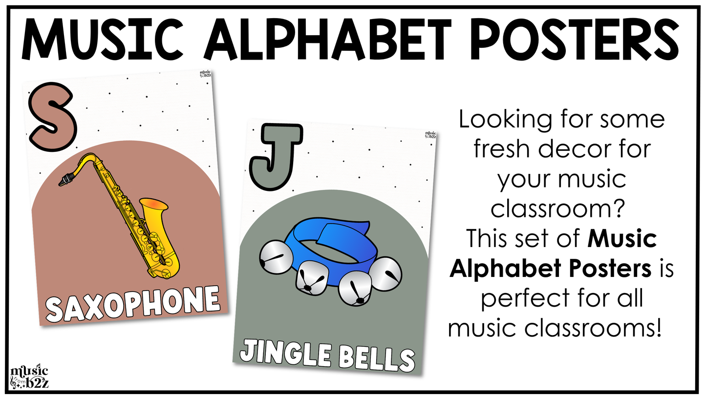 Neutral Music Alphabet Posters Music Classroom Decor Instrument Music Posters